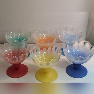 6 Blendo Vintage Sundae Bowls, Red, Blue, Purple, Yellow, Green and Orange.